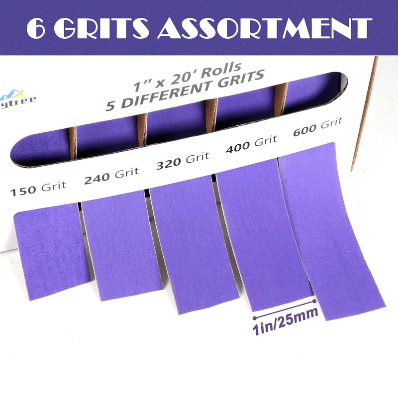 Alytree 5 Grits Emery Cloth Roll with Dispenser, 150 240 320 400 600 Grits Abrasive Sand Paper for Metal and Wood Furniture - 6M Purple Sandpaper Rolls - Image 2